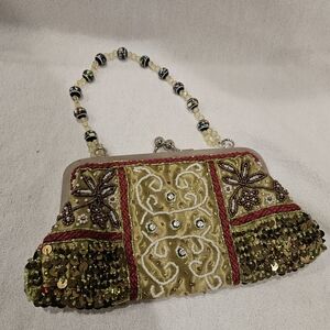 Elegant Olive Beaded Evening Clutch